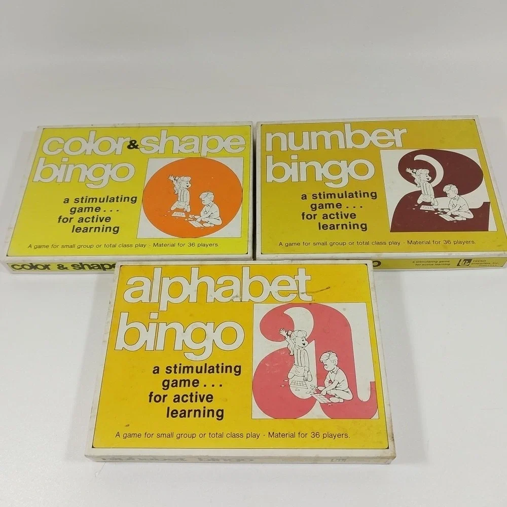 Vintage‎ 70s Trend's Alphabet Bingo, Number Bingo And Color Shape Bingo Complete